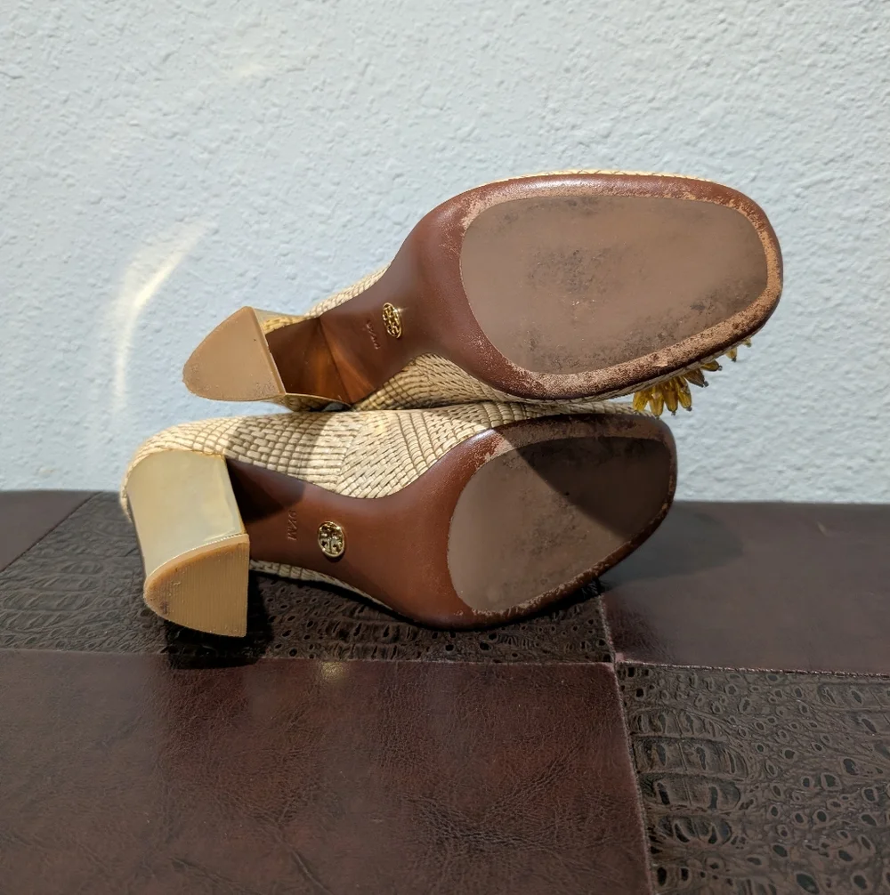 Tory Burch Metallic Kendra Raffia Pump Heels size 9.5